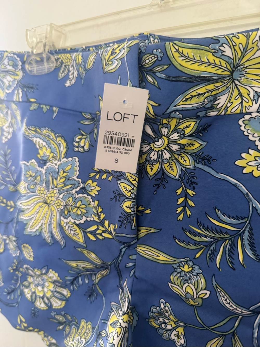 LOFT Blue Floral Print Short with Yellow Accents
